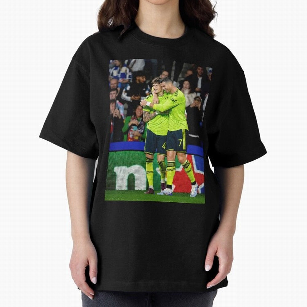 Cristiano Ronaldo And Garnacho ,Ronaldo Gifts,Ronaldo Cover,Ronaldo Prints Oversized T-Shirt Create the FIFA World Cup 2026 USA Canada Mexico Journey through Messi, CR7 and Mbappe Highlights, Argentina, France and Brazil Pride, Match Day