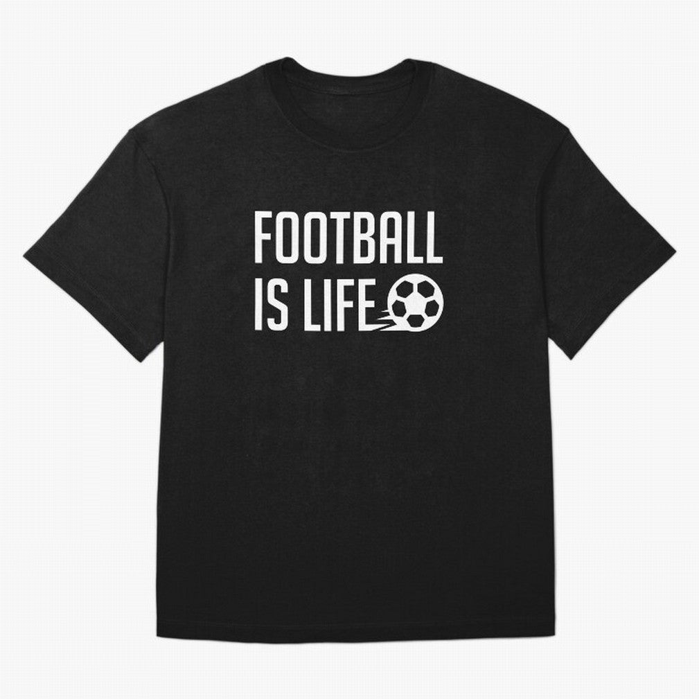 Football Is Life (Blue BG) Oversized T-Shirt Represent Fans Who Live for Match Day Hype around FIFA World Cup 2026 USA Canada Mexico, Neymar, Haaland and Cristiano Ronaldo, Netherlands, Classic Soccer Heritage, Championship Pressure, Fan Loyalty