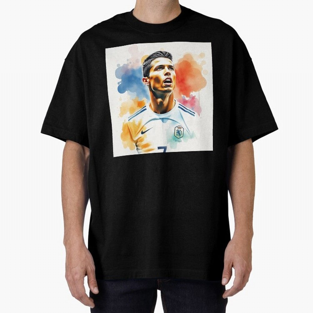 Cristiano Ronaldo Watercolor Panting Oversized T-Shirt Create FIFA World Cup 2026 USA Canada Mexico for Fans of Messi and Germany, Bringing Football Festival Excitement, Trophy Ambitions, Country Rivalries and Star Player Buzz; Great for Supporters
