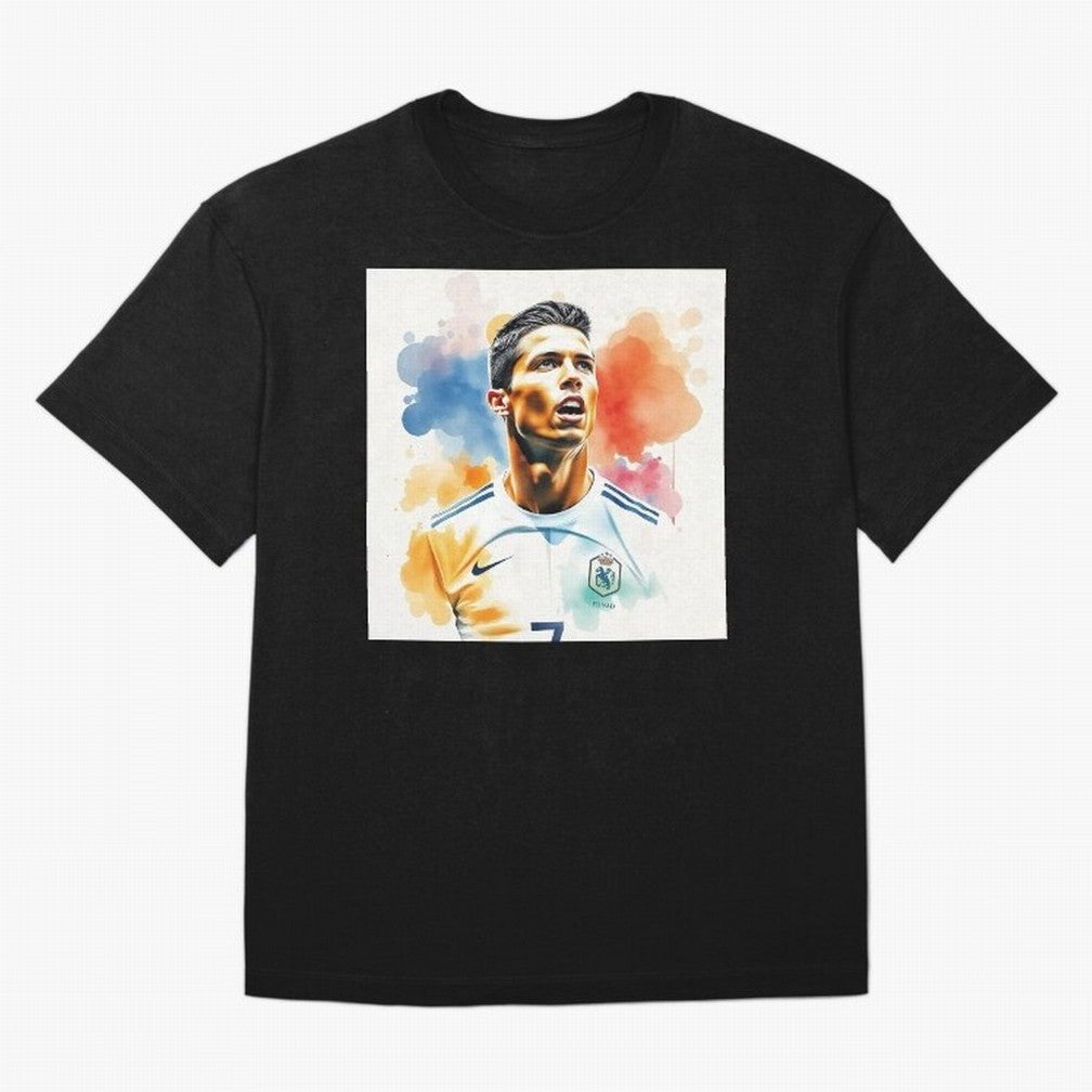 Cristiano Ronaldo Watercolor Panting Oversized T-Shirt Create FIFA World Cup 2026 USA Canada Mexico for Fans of Messi and Germany, Bringing Football Festival Excitement, Trophy Ambitions, Country Rivalries and Star Player Buzz; Great for Supporters