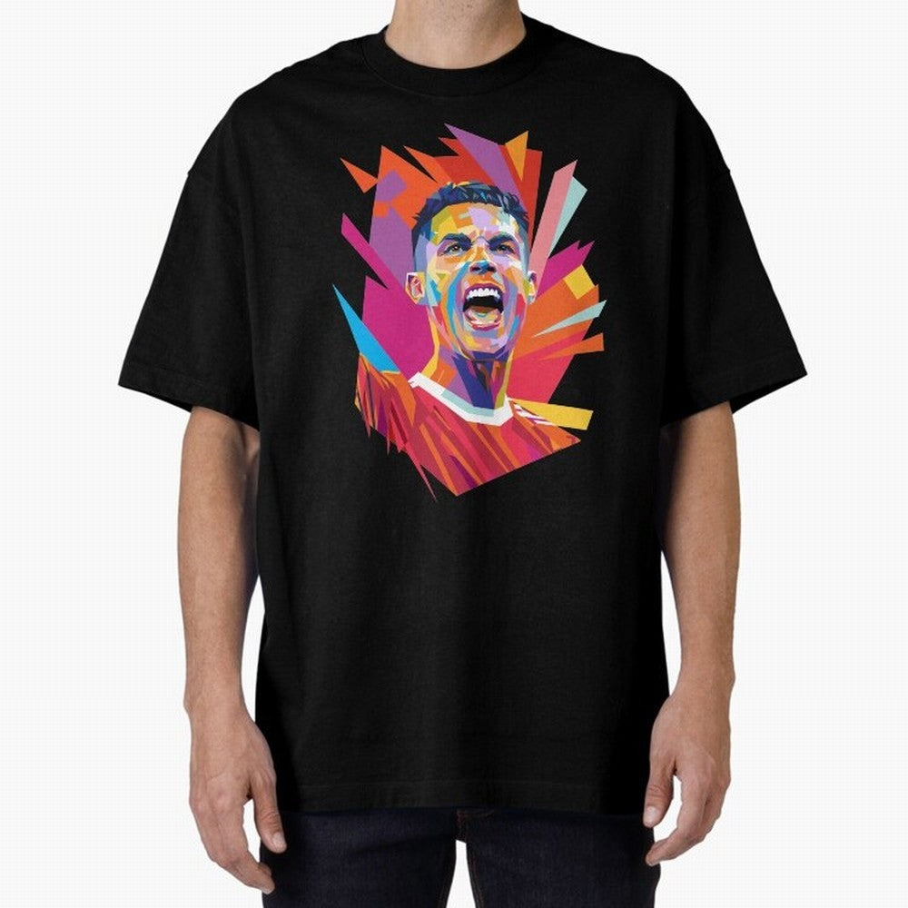 Cristiano Ronaldo Pop Art WPAP Oversized T-Shirt Live the Energy of Global Football Passion for FIFA World Cup 2026 USA Canada Mexico, Filled with CR7 and Messi, France and Portugal, Worldwide Fan Energy, Dramatic Goals, Stadium Lights and