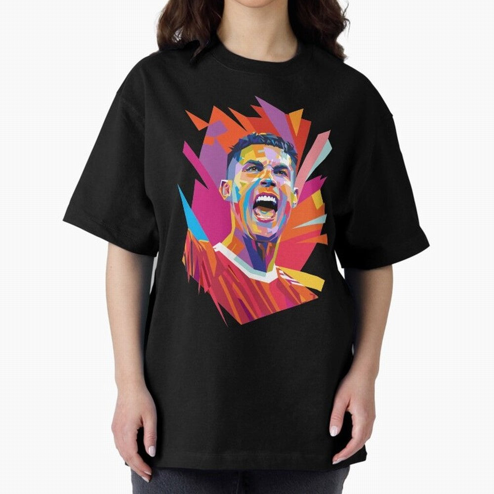 Cristiano Ronaldo Pop Art WPAP Oversized T-Shirt Live the Energy of Global Football Passion for FIFA World Cup 2026 USA Canada Mexico, Filled with CR7 and Messi, France and Portugal, Worldwide Fan Energy, Dramatic Goals, Stadium Lights and