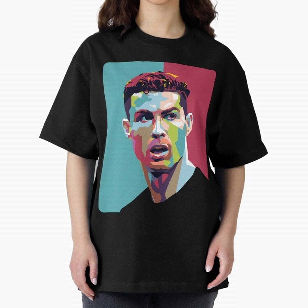 Cristiano Ronaldo 7 Pop Art Portrait Oversized T-Shirt Experience FIFA World Cup 2026 USA Canada Mexico Highlighting Mbappe, Brazil, Portugal and Argentina Energy, Global Supporter Spirit, Legendary Goals, National Colors and Tournament