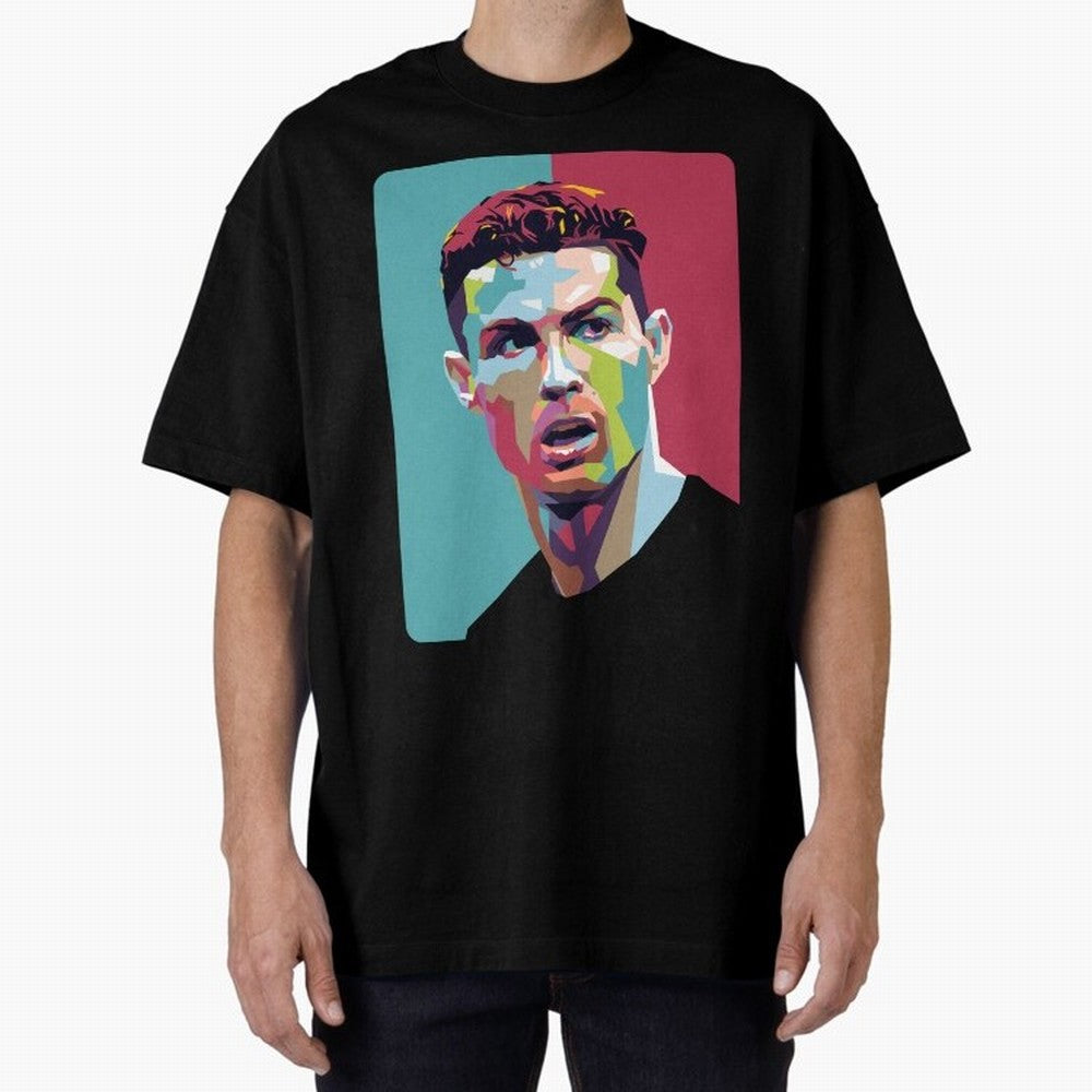 Cristiano Ronaldo 7 Pop Art Portrait Oversized T-Shirt Experience FIFA World Cup 2026 USA Canada Mexico Highlighting Mbappe, Brazil, Portugal and Argentina Energy, Global Supporter Spirit, Legendary Goals, National Colors and Tournament