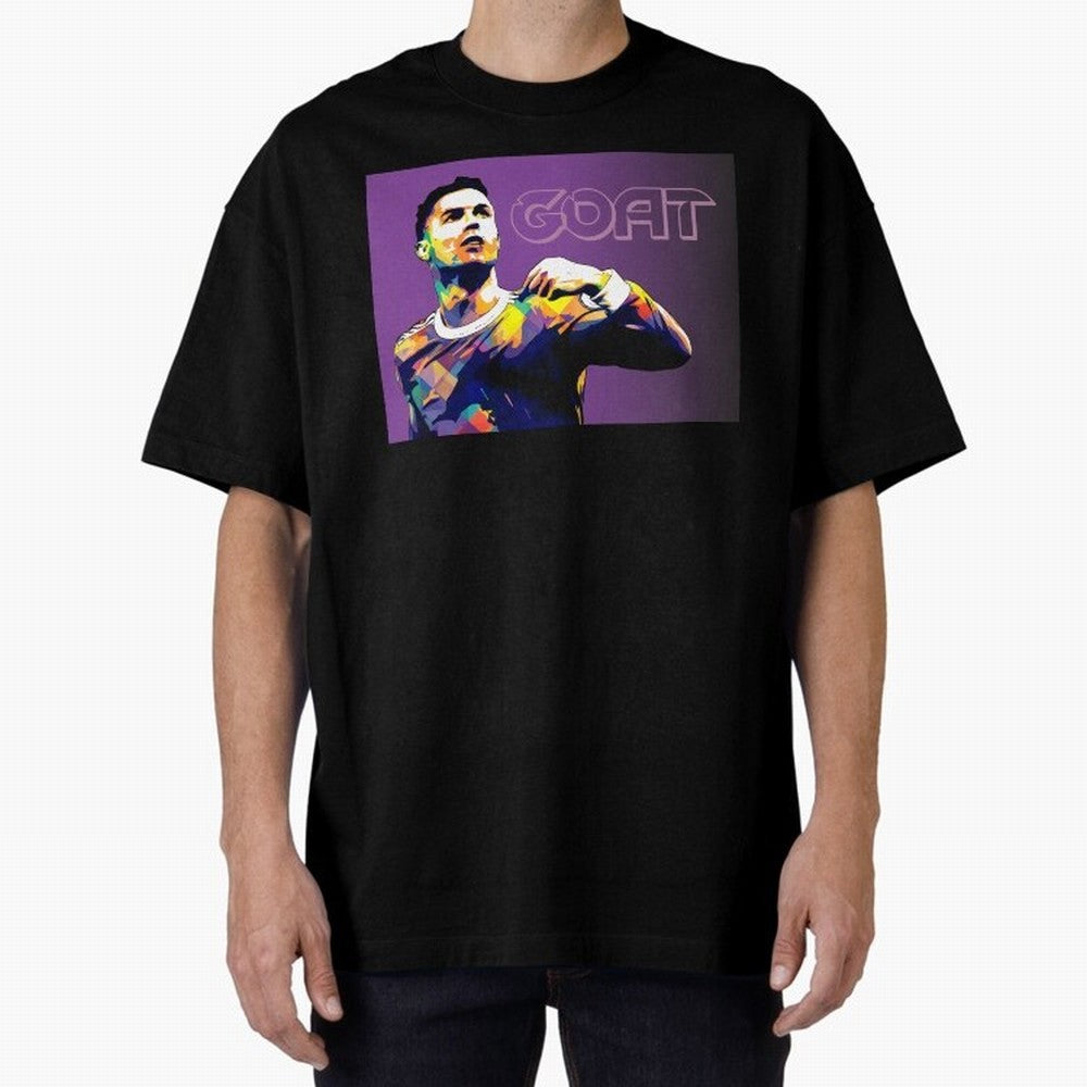 Cristiano Ronaldo Goat Popart Oversized T-Shirt Carry the Dream of FIFA World Cup 2026 Spirit, Capturing Spain, Messi, Sports Nostalgia, International Competition, Famous Players and Unforgettable Victories; Created for Match Day Parties, Soccer