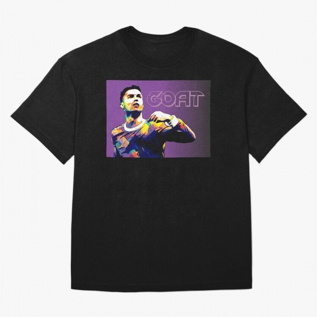 Cristiano Ronaldo Goat Popart Oversized T-Shirt Carry the Dream of FIFA World Cup 2026 Spirit, Capturing Spain, Messi, Sports Nostalgia, International Competition, Famous Players and Unforgettable Victories; Created for Match Day Parties, Soccer