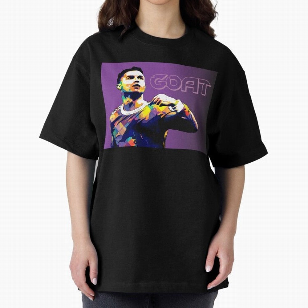 Cristiano Ronaldo Goat Popart Oversized T-Shirt Carry the Dream of FIFA World Cup 2026 Spirit, Capturing Spain, Messi, Sports Nostalgia, International Competition, Famous Players and Unforgettable Victories; Created for Match Day Parties, Soccer