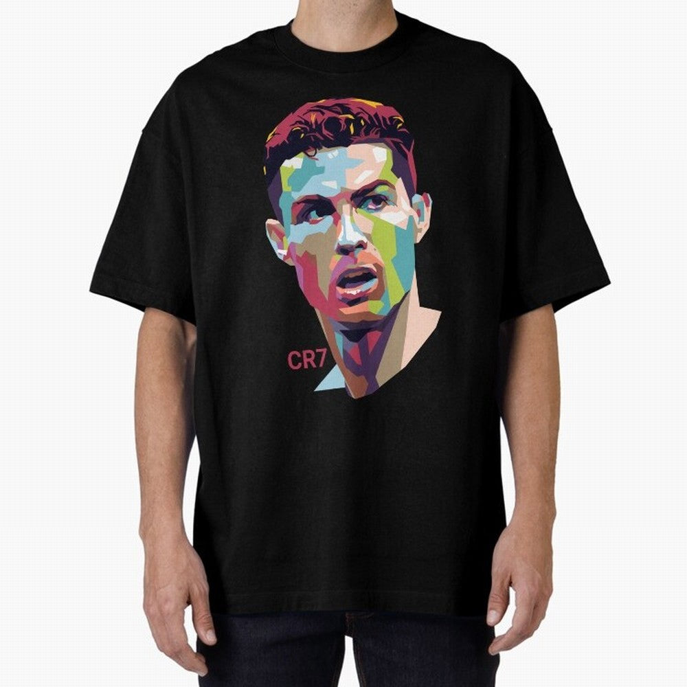 Cristiano Ronaldo Pop Art Portrait Oversized T-Shirt Represent the Passion of FIFA World Cup 2026 Group Stage for Fans of Messi and Cristiano Ronaldo and Argentina and Brazil, Bringing Worldwide Fan Energy, Dramatic Goals, Stadium Lights and
