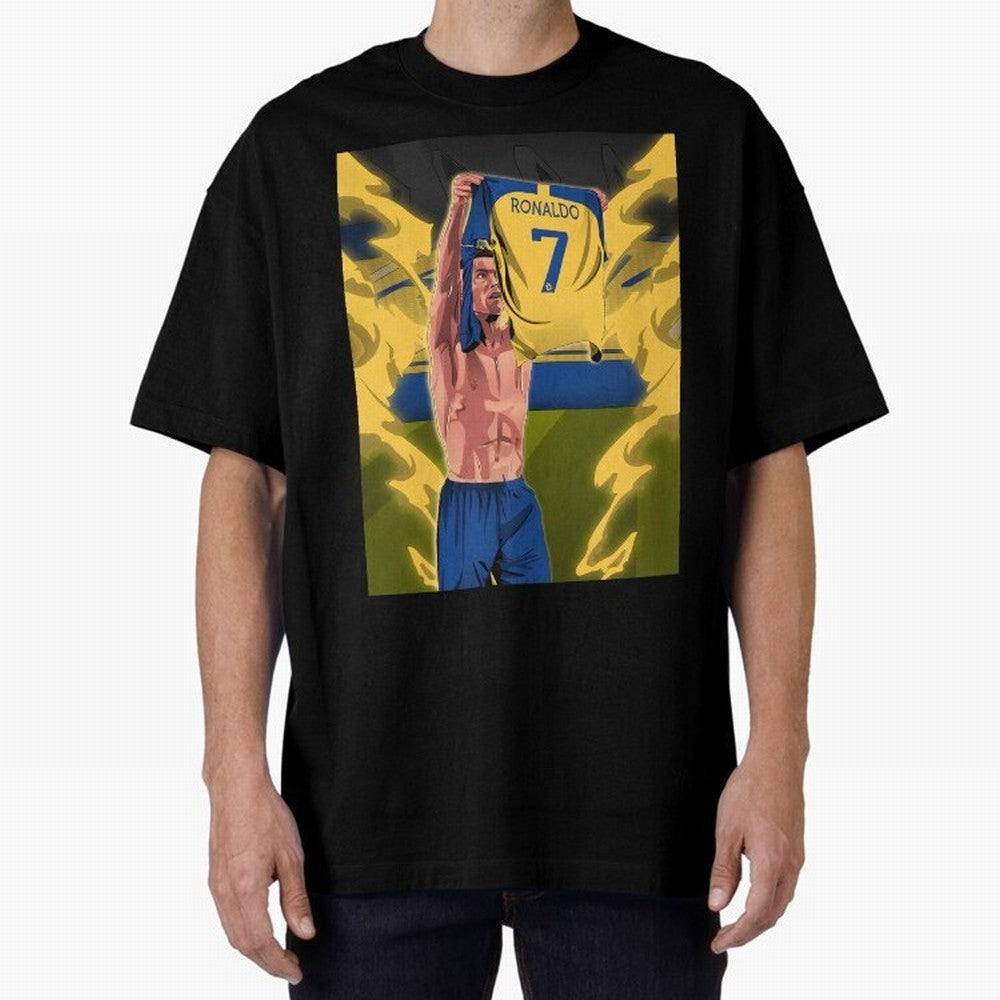 aksi copot kaos selebrasi Oversized T-Shirt Celebrate the Road through FIFA World Cup 2026 Spirit, Driven by Portugal, Cristiano Ronaldo, Classic Soccer Heritage, Championship Pressure, Fan Loyalty and International Pride; Great for Supporters Who