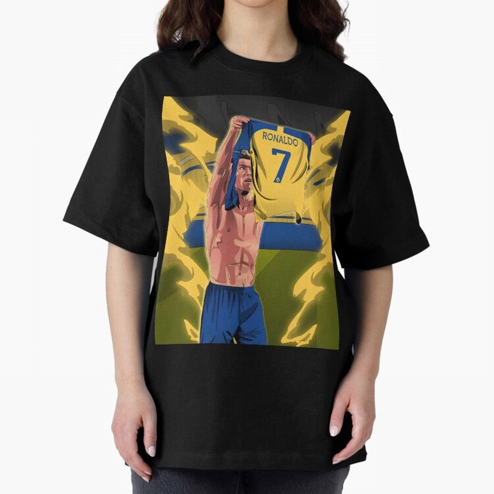 aksi copot kaos selebrasi Oversized T-Shirt Celebrate the Road through FIFA World Cup 2026 Spirit, Driven by Portugal, Cristiano Ronaldo, Classic Soccer Heritage, Championship Pressure, Fan Loyalty and International Pride; Great for Supporters Who