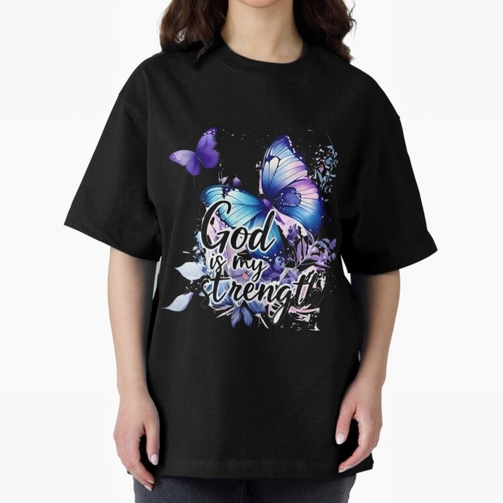 God is My Strength - Blue Butterfly Watercolor Art Oversized T-Shirt Live the Energy of Global Football Passion for FIFA World Cup 2026 Group Stage, Built around Haaland, Brazil, Sports Nostalgia, International Competition, Famous Players and