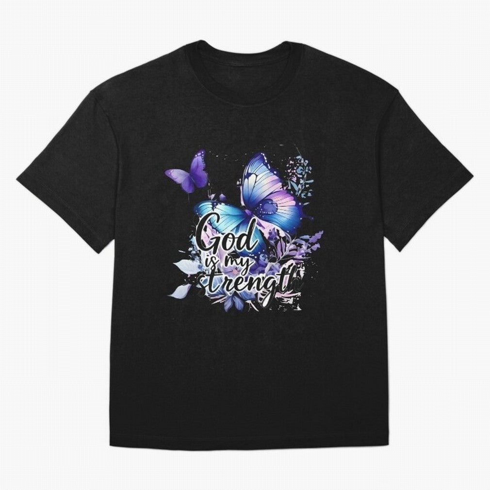 God is My Strength - Blue Butterfly Watercolor Art Oversized T-Shirt Live the Energy of Global Football Passion for FIFA World Cup 2026 Group Stage, Built around Haaland, Brazil, Sports Nostalgia, International Competition, Famous Players and