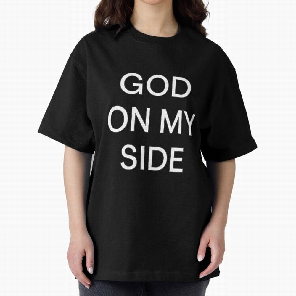 God On My Side - Minimalist Christian Outline Typography Oversized T-Shirt Join Supporters Worldwide for FIFA World Cup 2026 Group Stage Spirit, Celebrating Argentina and Brazil, Messi, CR7 and Mbappe, Retro Football Energy, Iconic Rivalries,