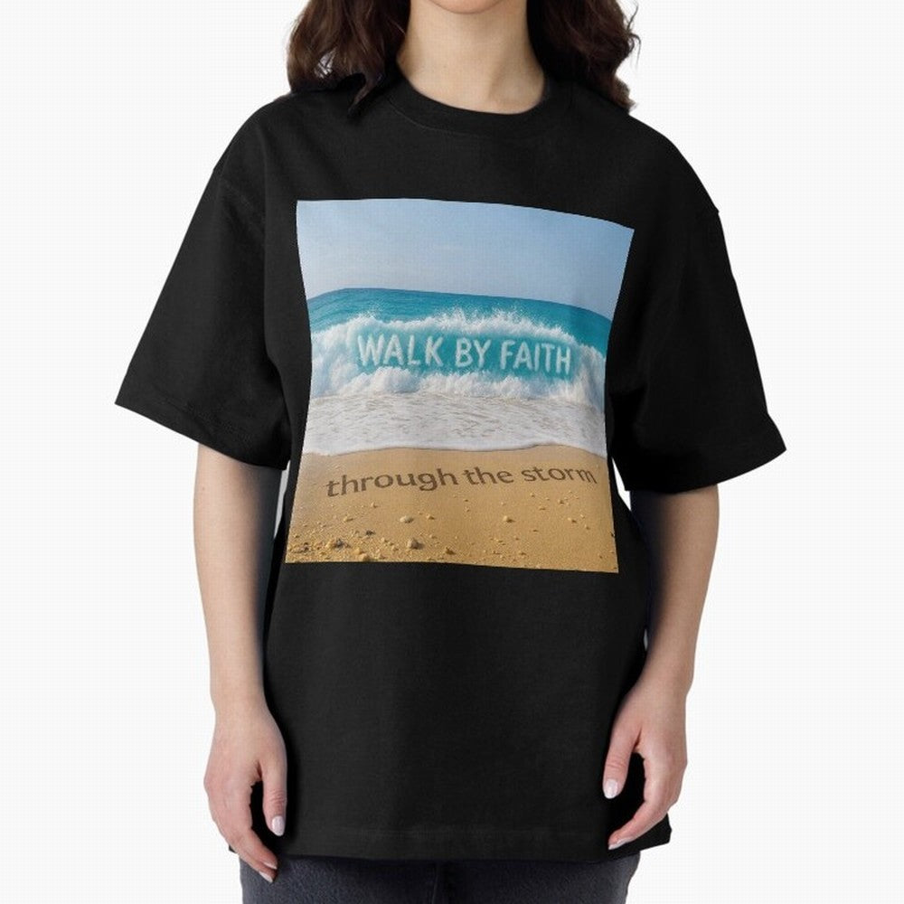 WALK BY FAITH - Through the Storm - Ocean Wave Art Oversized T-Shirt Celebrate Unforgettable Nights in Global Football Passion for FIFA World Cup 2026, Capturing Neymar, Haaland and Cristiano Ronaldo, Spain and Netherlands, Football Festival