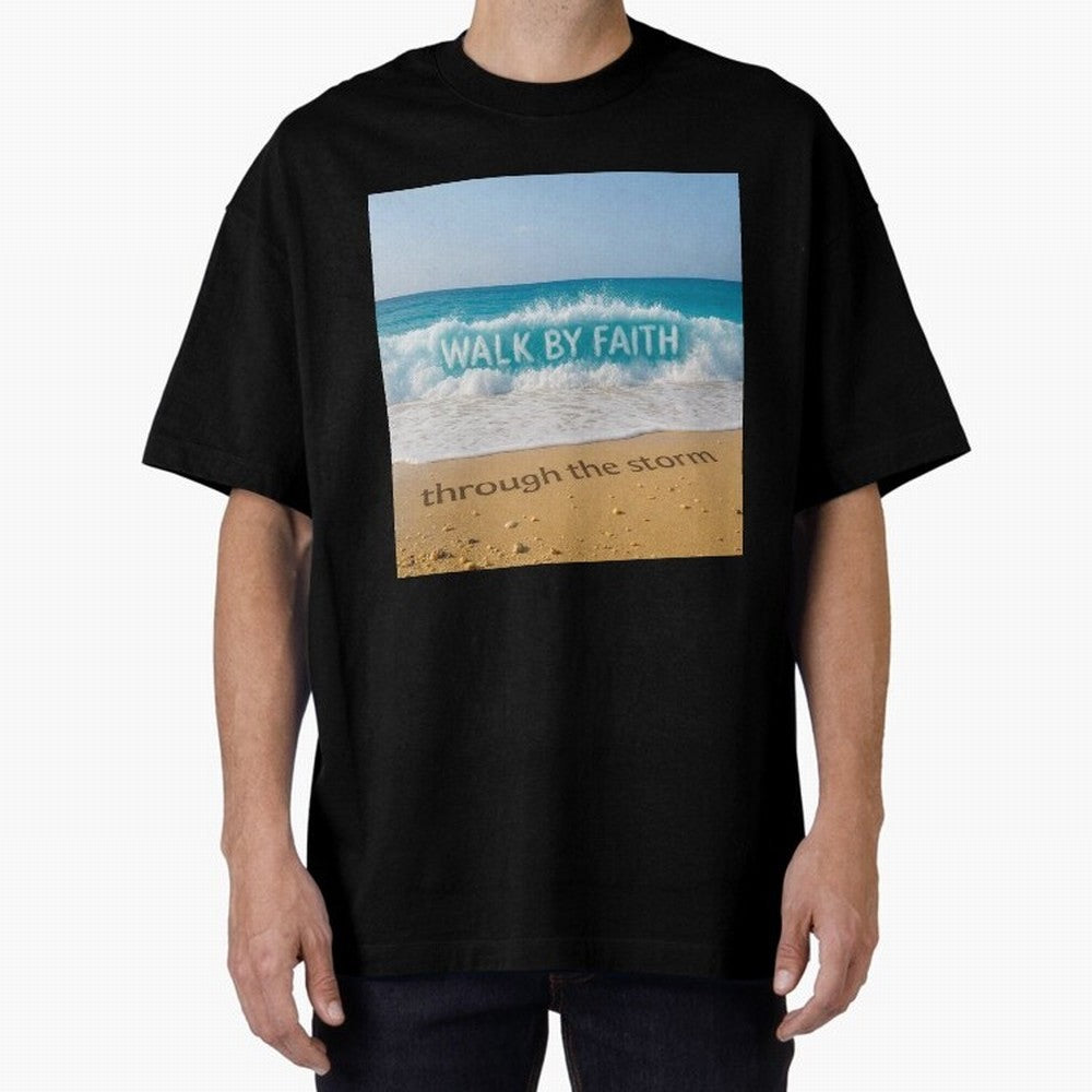 WALK BY FAITH - Through the Storm - Ocean Wave Art Oversized T-Shirt Celebrate Unforgettable Nights in Global Football Passion for FIFA World Cup 2026, Capturing Neymar, Haaland and Cristiano Ronaldo, Spain and Netherlands, Football Festival