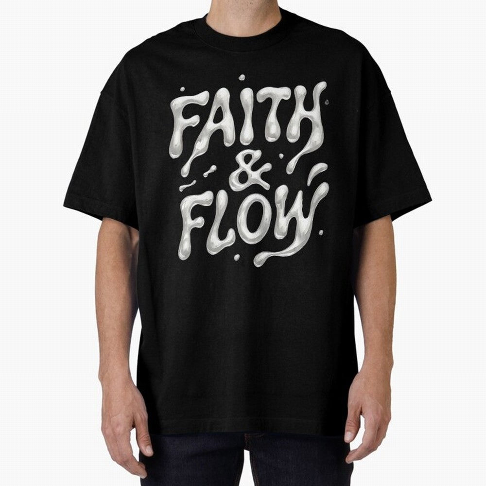 FAITH & FLOW - Liquid Chrome Typography - Urban Christian Oversized T-Shirt Feel the Roar of FIFA World Cup 2026 Spirit, Celebrating Spain and Netherlands, Mbappe, Football Passion, Legendary Performances, Festival Vibes and Supporter Community;