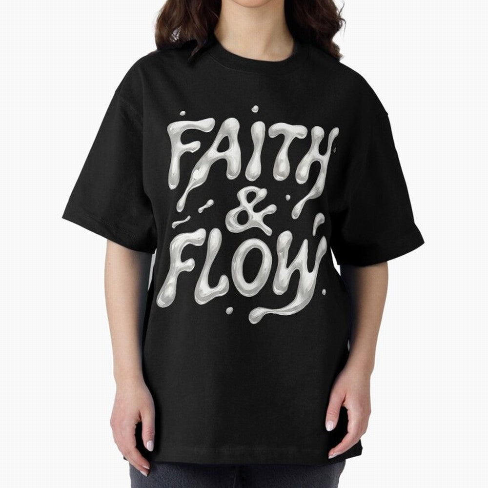 FAITH & FLOW - Liquid Chrome Typography - Urban Christian Oversized T-Shirt Feel the Roar of FIFA World Cup 2026 Spirit, Celebrating Spain and Netherlands, Mbappe, Football Passion, Legendary Performances, Festival Vibes and Supporter Community;