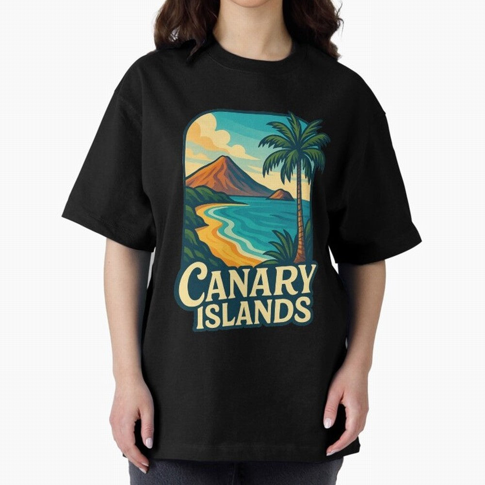 Tropical Shoreline of the Canary Islands Spain Oversized T-Shirt Stand with Global Football Passion for FIFA World Cup 2026, Featuring Haaland, Spain and Netherlands, Sports Nostalgia, International Competition, Famous Players and Unforgettable