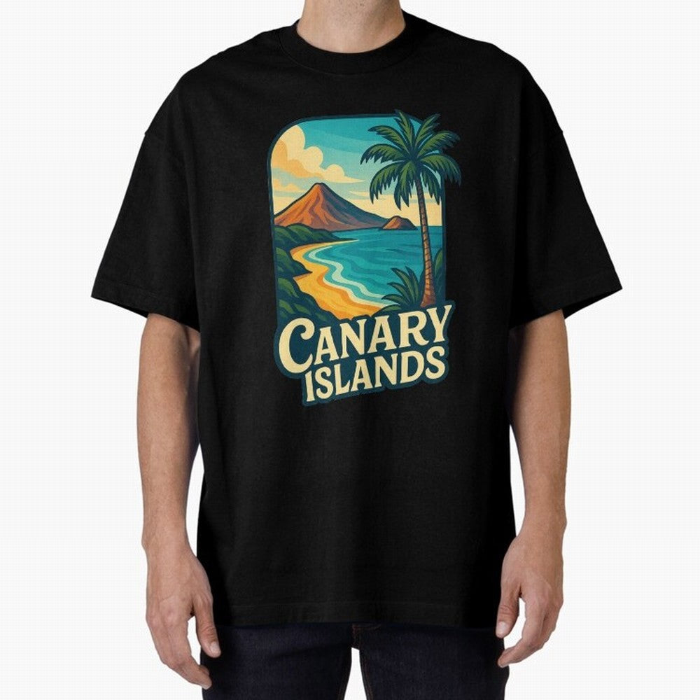 Tropical Shoreline of the Canary Islands Spain Oversized T-Shirt Stand with Global Football Passion for FIFA World Cup 2026, Featuring Haaland, Spain and Netherlands, Sports Nostalgia, International Competition, Famous Players and Unforgettable