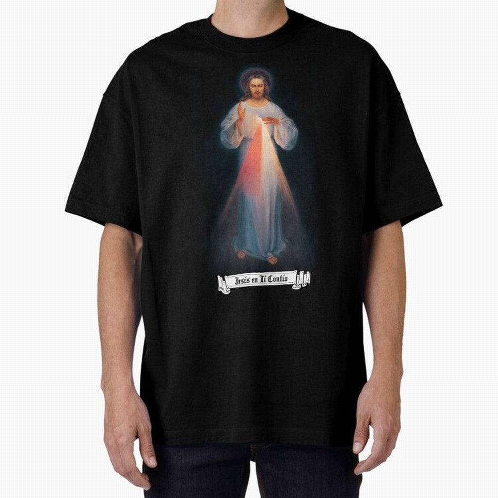 Imagen de la Divina Misericordia, JES¨²S EN T¨ª CONF¨ªO regalos cat¨®licos y cristianos, Oversized T-Shirt Honor the Beautiful Game during Match Day Hype around FIFA World Cup 2026, Mbappe, England, Classic Soccer Heritage, Championship Pressure,