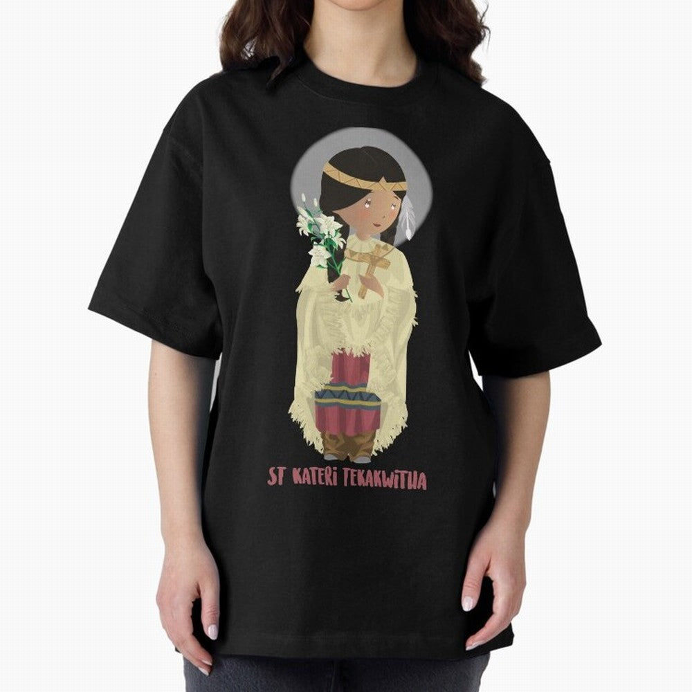 Saint Kateri Tekakwitha Oversized T-Shirt Back the Journey through Global Football Passion for FIFA World Cup 2026 Group Stage, Centered on CR7, Argentina, France and Brazil, Goal Celebration Energy, Supporter Heritage, Football Icons and Worldwide