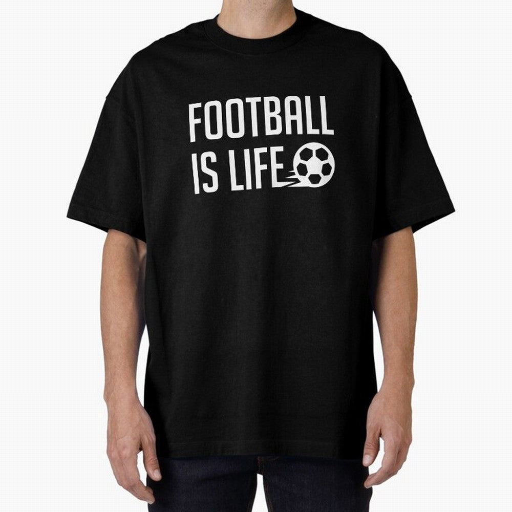 Football Is Life (Black BG) Oversized T-Shirt Bring FIFA World Cup 2026 with Cristiano Ronaldo, England Energy, Worldwide Fan Energy, Dramatic Goals, Stadium Lights and Championship Celebrations; Great for Watch Parties, Sports Bars, Family Nights,