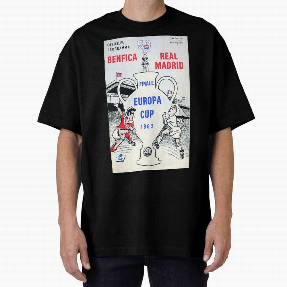 Vintage Champions League Final Poster - Real Madrid vs Benfica Oversized T-Shirt Experience the Global Stage of Global Football Passion for FIFA World Cup 2026, Made for Mbappe and Neymar, Netherlands, Global Supporter Spirit, Legendary Goals,