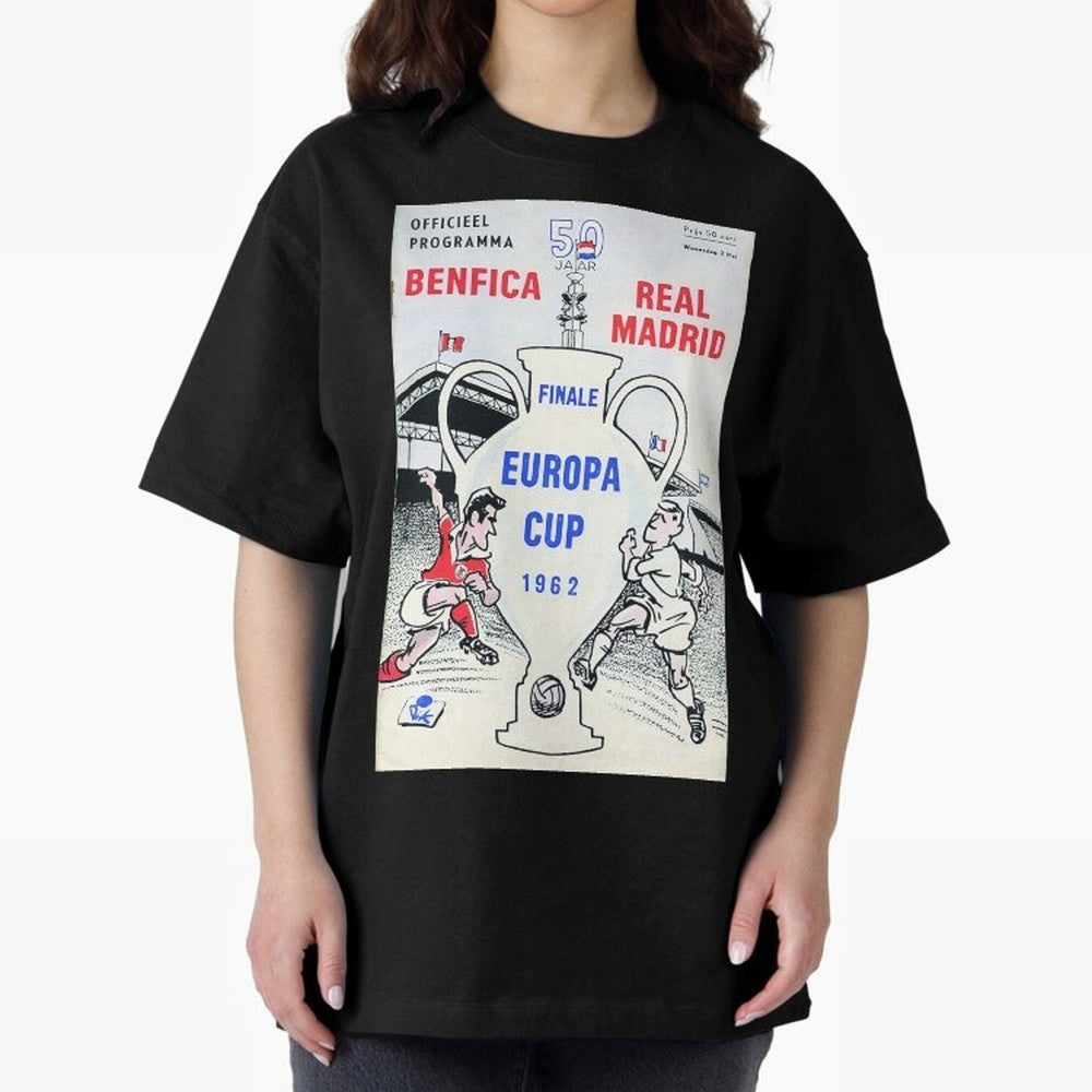 Vintage Champions League Final Poster - Real Madrid vs Benfica Oversized T-Shirt Experience the Global Stage of Global Football Passion for FIFA World Cup 2026, Made for Mbappe and Neymar, Netherlands, Global Supporter Spirit, Legendary Goals,