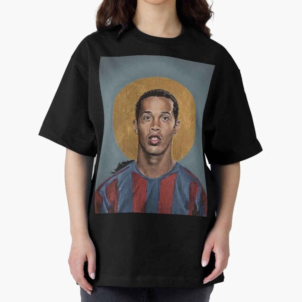 Art Ronaldinho Painting Oversized T-Shirt Celebrate Unforgettable Nights in Global Football Passion for FIFA World Cup 2026 Group Stage, Inspired by Neymar, England and Germany, Sports Nostalgia, International Competition, Famous Players and