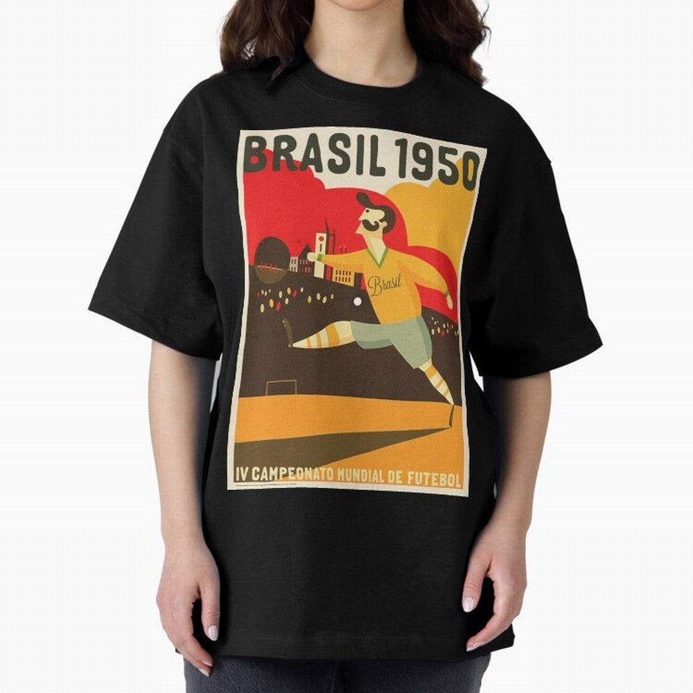 Brasil 1950 World Cup Oversized T-Shirt Celebrate Global Passion for FIFA World Cup 2026 for Fans of CR7 and Brazil, Portugal and Argentina, Bringing Worldwide Fan Energy, Dramatic Goals, Stadium Lights and Championship Celebrations; Ideal for Fans