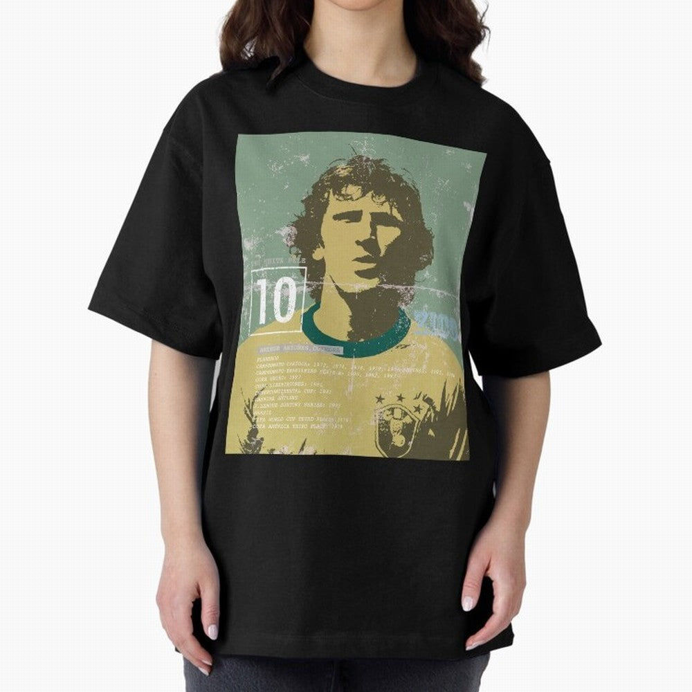 Zico Oversized T-Shirt Treasure FIFA World Cup 2026 USA Canada Mexico for Fans of Messi and Cristiano Ronaldo and England and Germany, Bringing Vintage Soccer Flavor, Modern Football Stars, National Flags and Final Night Emotion; Great for