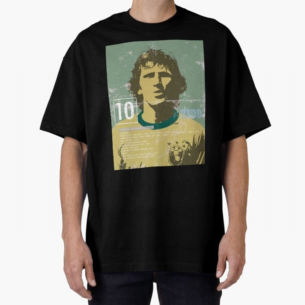Zico Oversized T-Shirt Treasure FIFA World Cup 2026 USA Canada Mexico for Fans of Messi and Cristiano Ronaldo and England and Germany, Bringing Vintage Soccer Flavor, Modern Football Stars, National Flags and Final Night Emotion; Great for