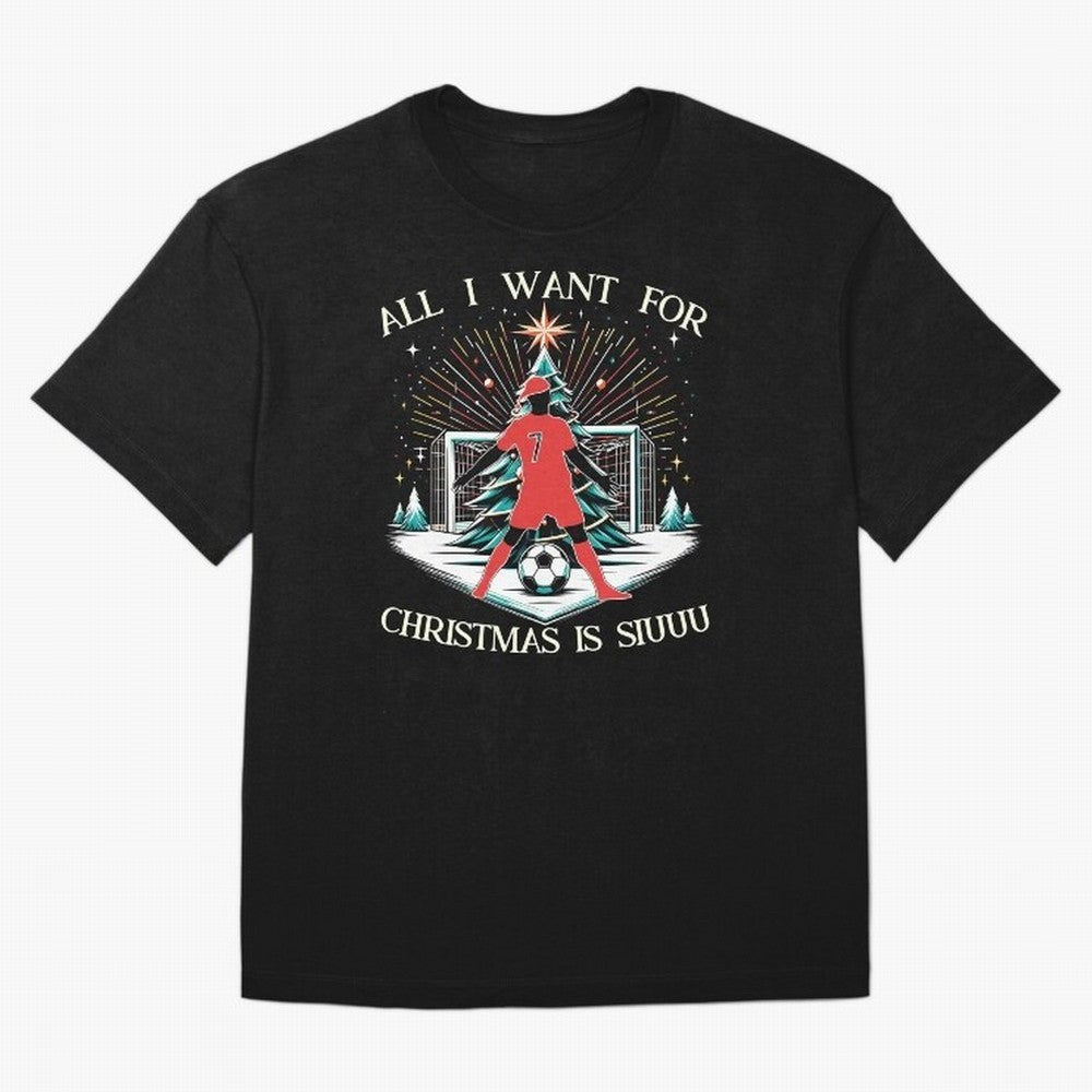 All I Want For Christmas Is Siuuu CR7 fans Christian Ronaldo Xmas Oversized T-Shirt Live the Energy of Global Football Passion for FIFA World Cup 2026 Group Stage, Highlighting Cristiano Ronaldo, Brazil, Vintage Soccer Flavor, Modern Football