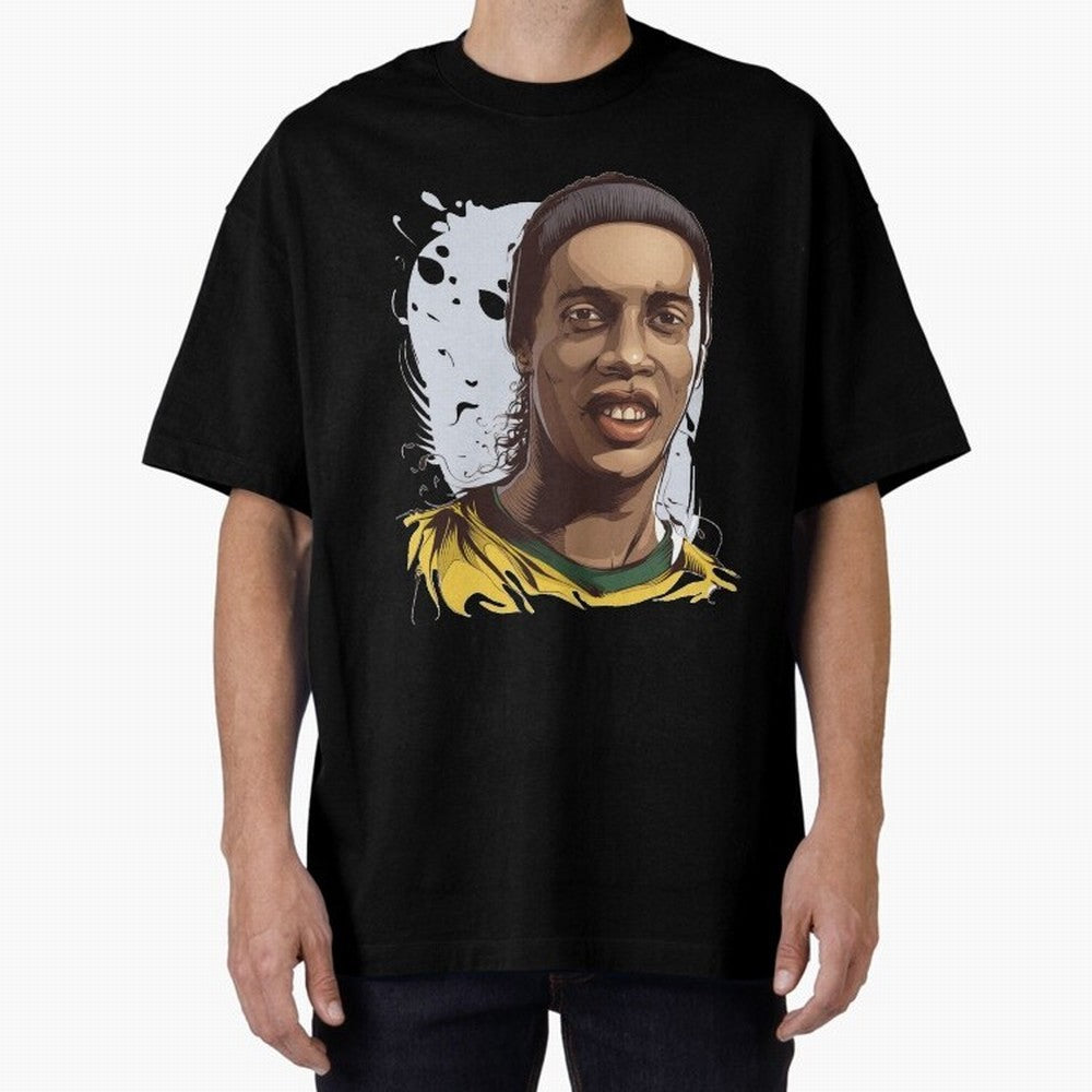 Illustration Ronaldinho Art Oversized T-Shirt Celebrate Global Passion for FIFA World Cup 2026 Group Stage Built around Haaland and Mbappe, Brazil Energy, Football Festival Excitement, Trophy Ambitions, Country Rivalries and Star Player Buzz;