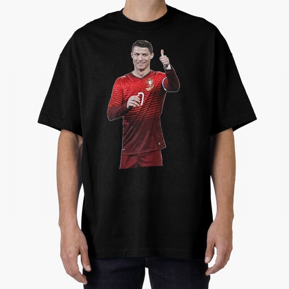 Ronaldo Thumbs Up Oversized T-Shirt Stand Out with Spirit from FIFA World Cup 2026 with Cristiano Ronaldo, Haaland and CR7, France Energy, Retro Football Energy, Iconic Rivalries, Trophy Chase Drama and Stadium Atmosphere; Perfect for Fans,