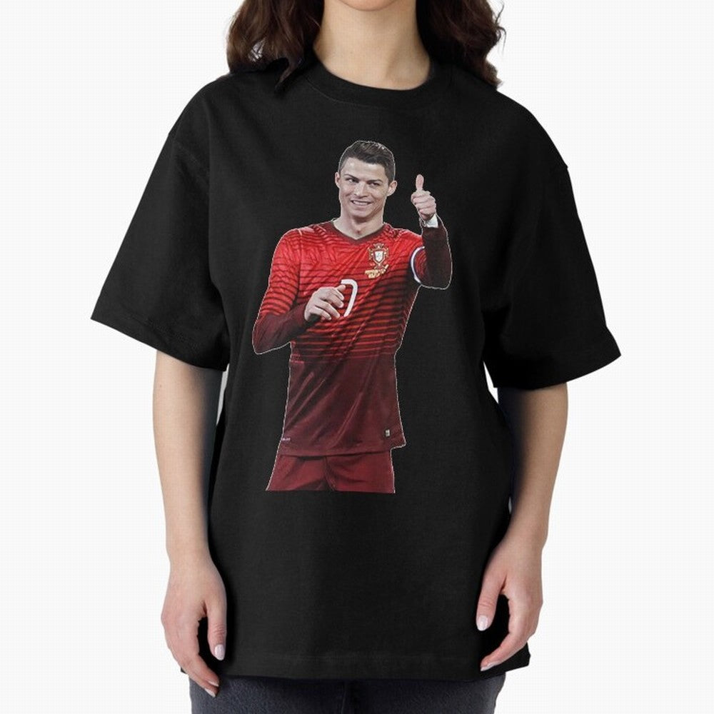 Ronaldo Thumbs Up Oversized T-Shirt Stand Out with Spirit from FIFA World Cup 2026 with Cristiano Ronaldo, Haaland and CR7, France Energy, Retro Football Energy, Iconic Rivalries, Trophy Chase Drama and Stadium Atmosphere; Perfect for Fans,