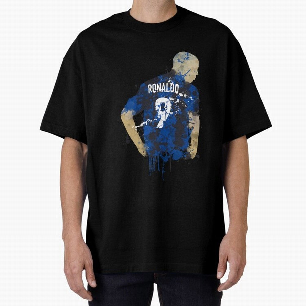 Ronaldo Number 9 Art Oversized T-Shirt Celebrate Rivalries and Pride in Global Football Passion for FIFA World Cup 2026 USA Canada Mexico, Connected to Haaland, Germany, Football Festival Excitement, Trophy Ambitions, Country Rivalries and Star