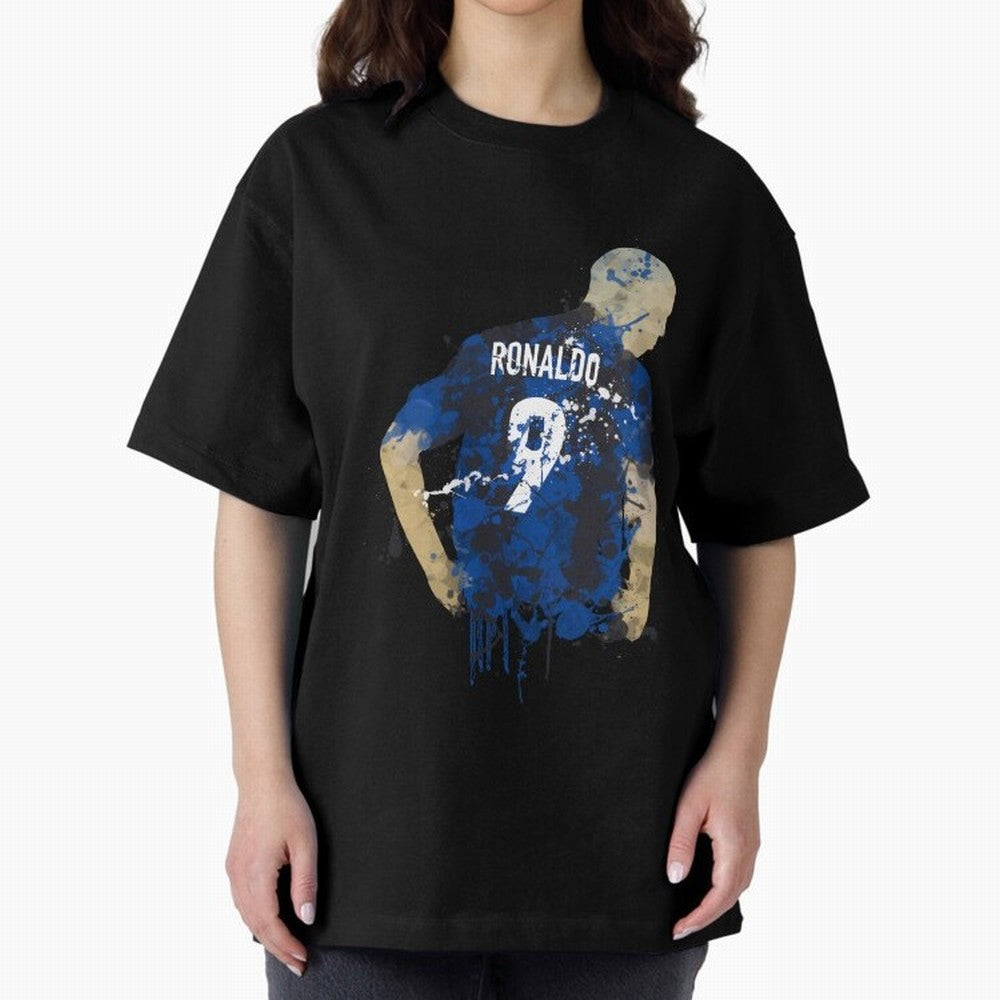 Ronaldo Number 9 Art Oversized T-Shirt Celebrate Rivalries and Pride in Global Football Passion for FIFA World Cup 2026 USA Canada Mexico, Connected to Haaland, Germany, Football Festival Excitement, Trophy Ambitions, Country Rivalries and Star