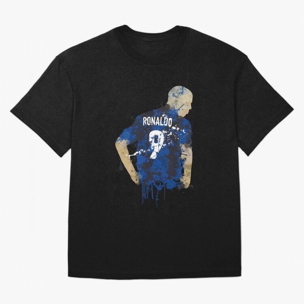 Ronaldo Number 9 Art Oversized T-Shirt Celebrate Rivalries and Pride in Global Football Passion for FIFA World Cup 2026 USA Canada Mexico, Connected to Haaland, Germany, Football Festival Excitement, Trophy Ambitions, Country Rivalries and Star