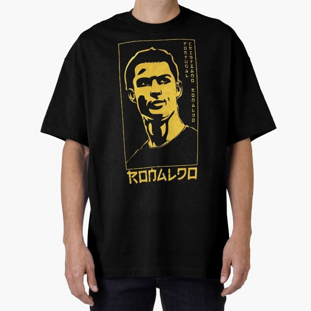 Ronaldo Golden Style Portrait art illustration Oversized T-Shirt Show Passion for the Stars of FIFA World Cup 2026 USA Canada Mexico Spirit, Connected to Brazil, Neymar, Haaland and Cristiano Ronaldo, Football History, Final Match Energy, Crowd