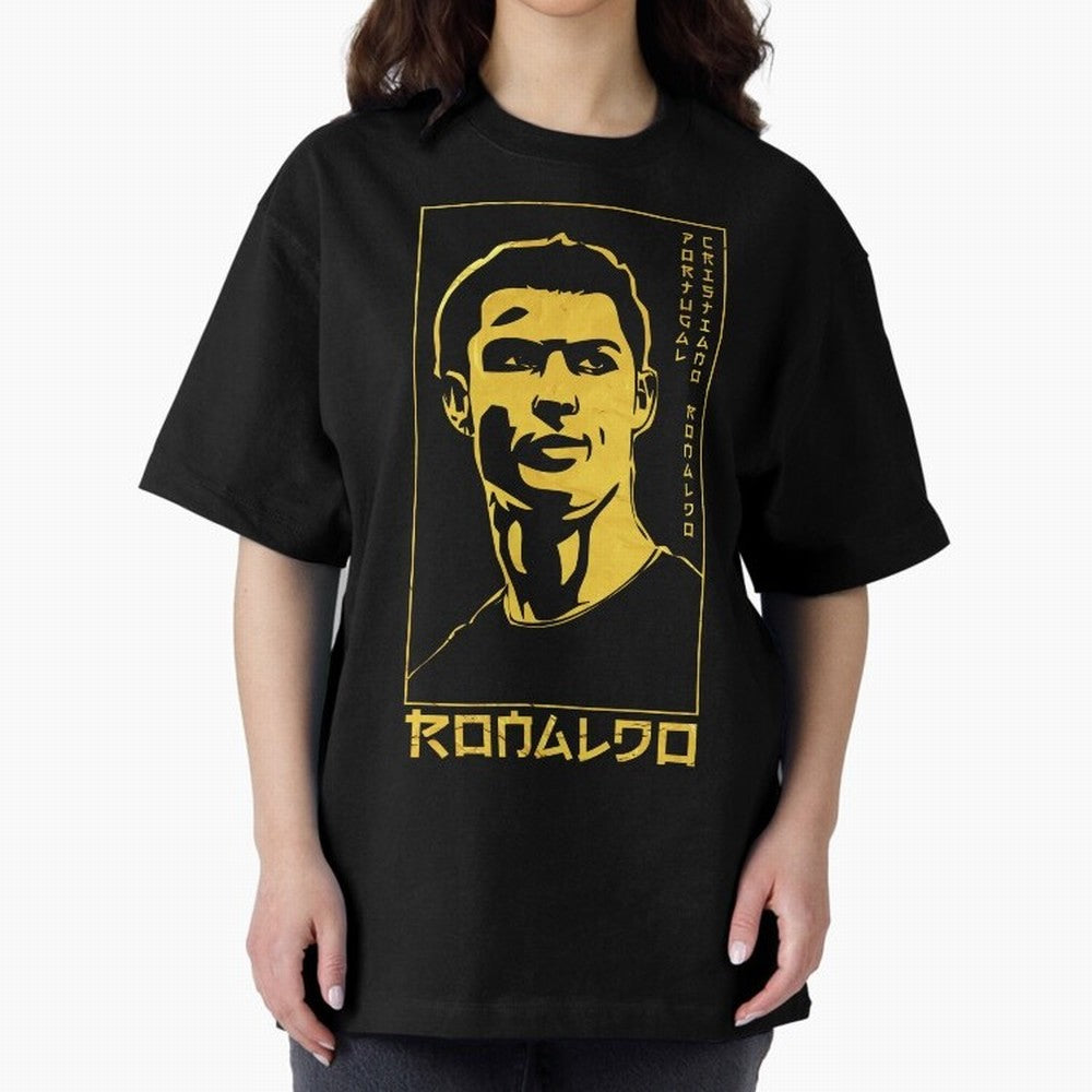 Ronaldo Golden Style Portrait art illustration Oversized T-Shirt Show Passion for the Stars of FIFA World Cup 2026 USA Canada Mexico Spirit, Connected to Brazil, Neymar, Haaland and Cristiano Ronaldo, Football History, Final Match Energy, Crowd