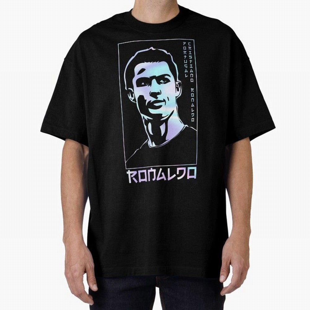 Ronaldo holographic Style Portrait art illustration Oversized T-Shirt Celebrate Classic Football Spirit in FIFA World Cup 2026 Group Stage for Fans of Messi and Brazil, Bringing Goal Celebration Energy, Supporter Heritage, Football Icons and