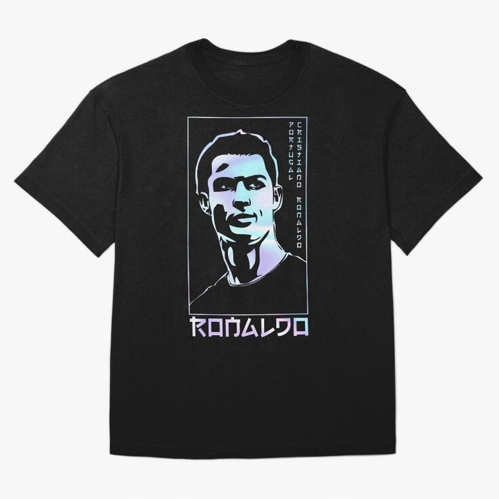 Ronaldo holographic Style Portrait art illustration Oversized T-Shirt Celebrate Classic Football Spirit in FIFA World Cup 2026 Group Stage for Fans of Messi and Brazil, Bringing Goal Celebration Energy, Supporter Heritage, Football Icons and
