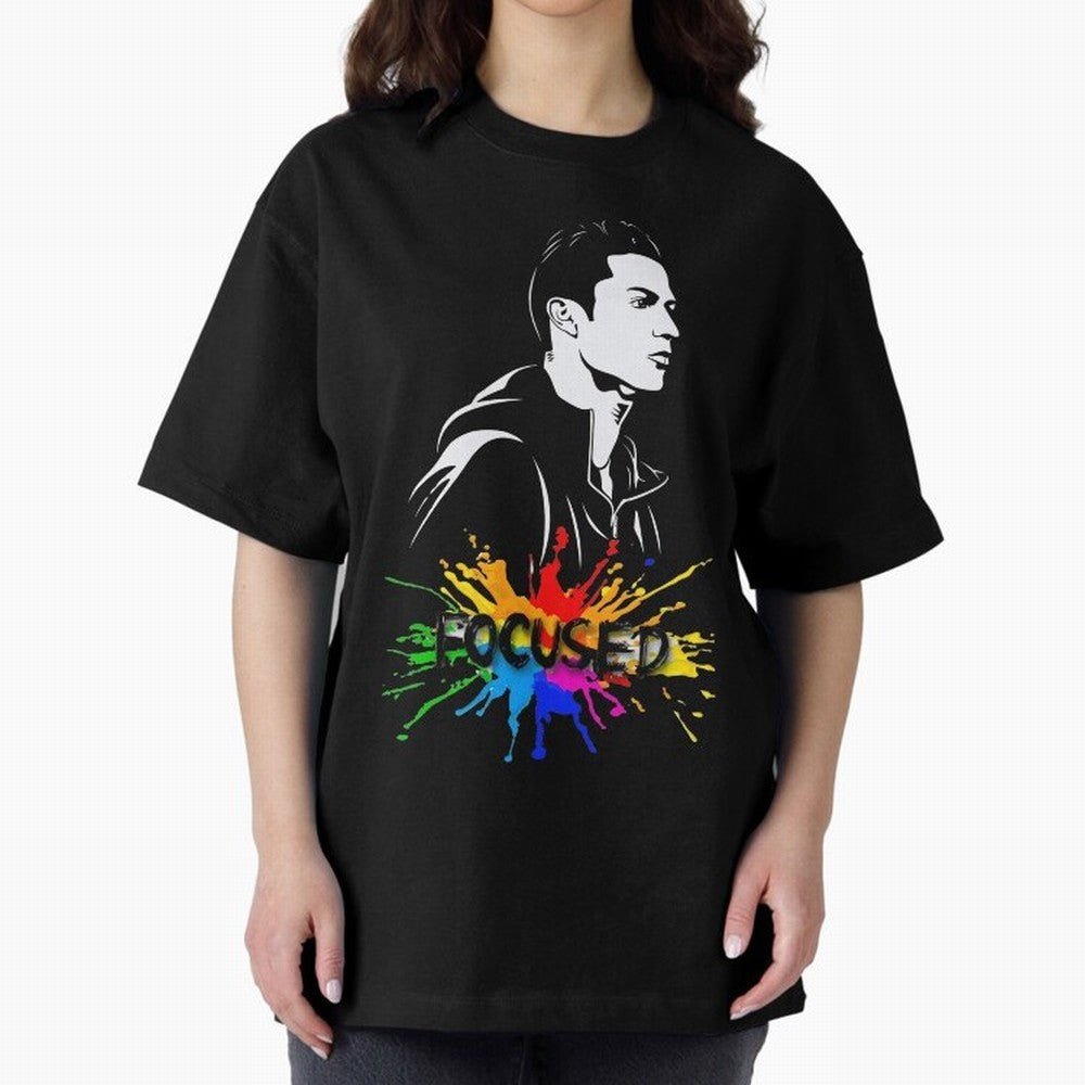 Christiano Ronaldo Focused Oversized T-Shirt Embrace FIFA World Cup 2026 Spirit, Built around France, Messi, Vintage Soccer Flavor, Modern Football Stars, National Flags and Final Night Emotion; Perfect for Supporters Who Want Bold Football Energy,