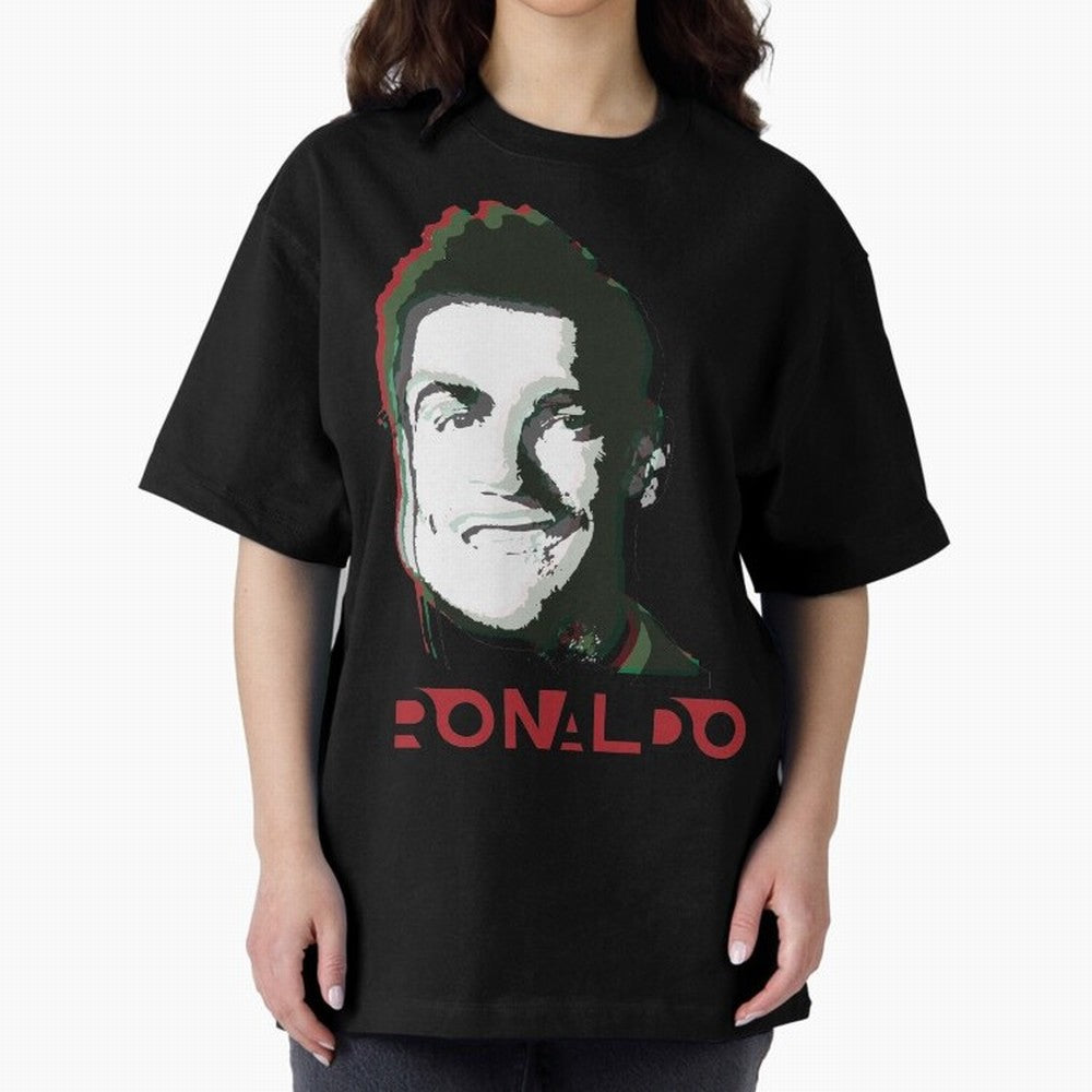 Portugal Football Captain Cristiano Ronaldo 3D Anaglyph Portrait Oversized T-Shirt Celebrate the Magic of FIFA World Cup 2026 Spirit, Made for Argentina and Brazil, Messi, Neymar and Mbappe, Retro Football Energy, Iconic Rivalries, Trophy Chase