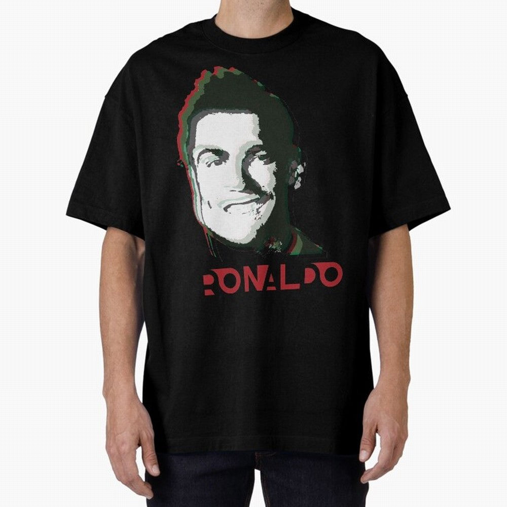 Portugal Football Captain Cristiano Ronaldo 3D Anaglyph Portrait Oversized T-Shirt Celebrate the Magic of FIFA World Cup 2026 Spirit, Made for Argentina and Brazil, Messi, Neymar and Mbappe, Retro Football Energy, Iconic Rivalries, Trophy Chase