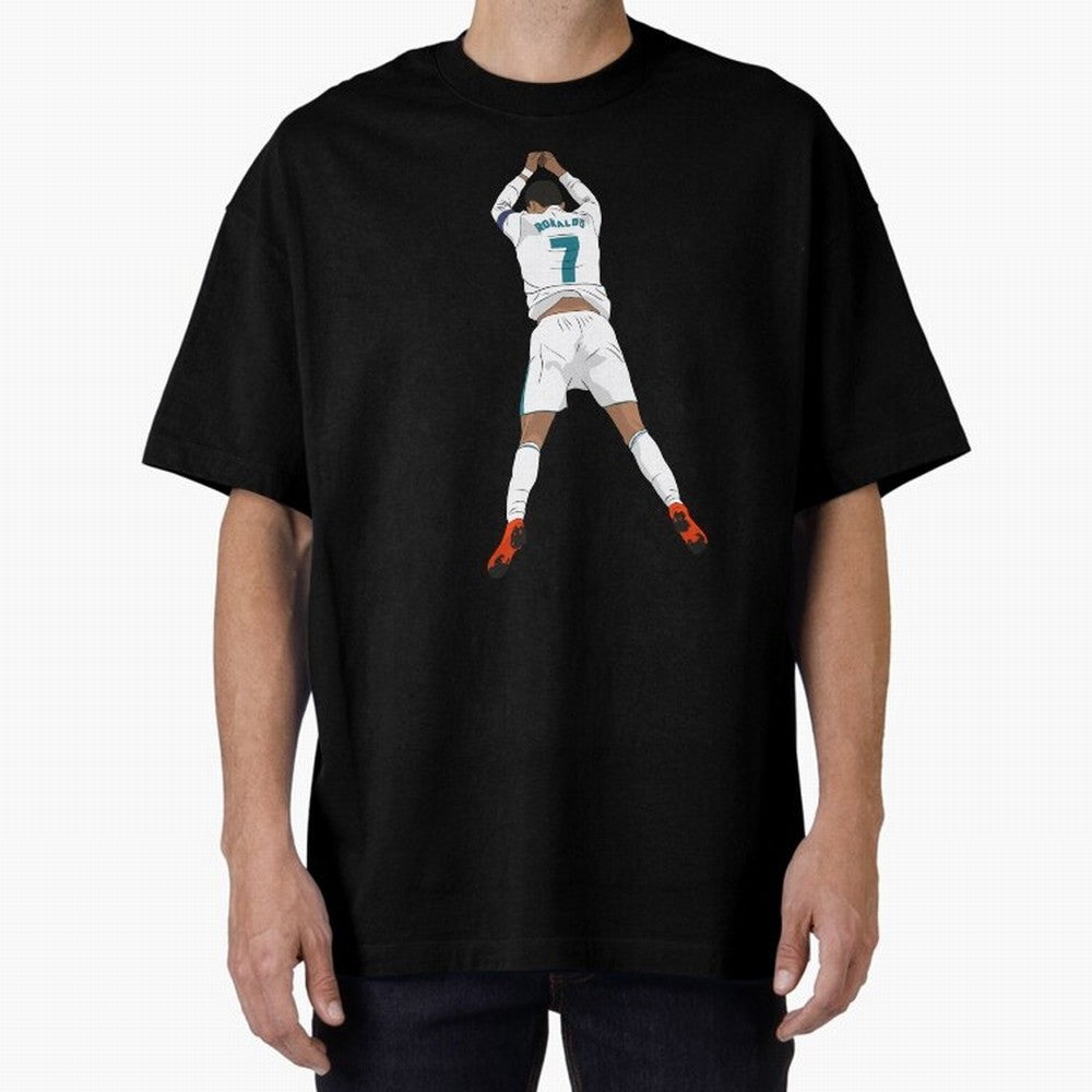 Cristiano Ronaldo Iconic Celebration Oversized T-Shirt Capture FIFA World Cup 2026 USA Canada Mexico Spirit, Featuring Brazil, Cristiano Ronaldo, Haaland and CR7, Championship Spirit, Famous Goals, Roaring Crowds and International Football Unity;