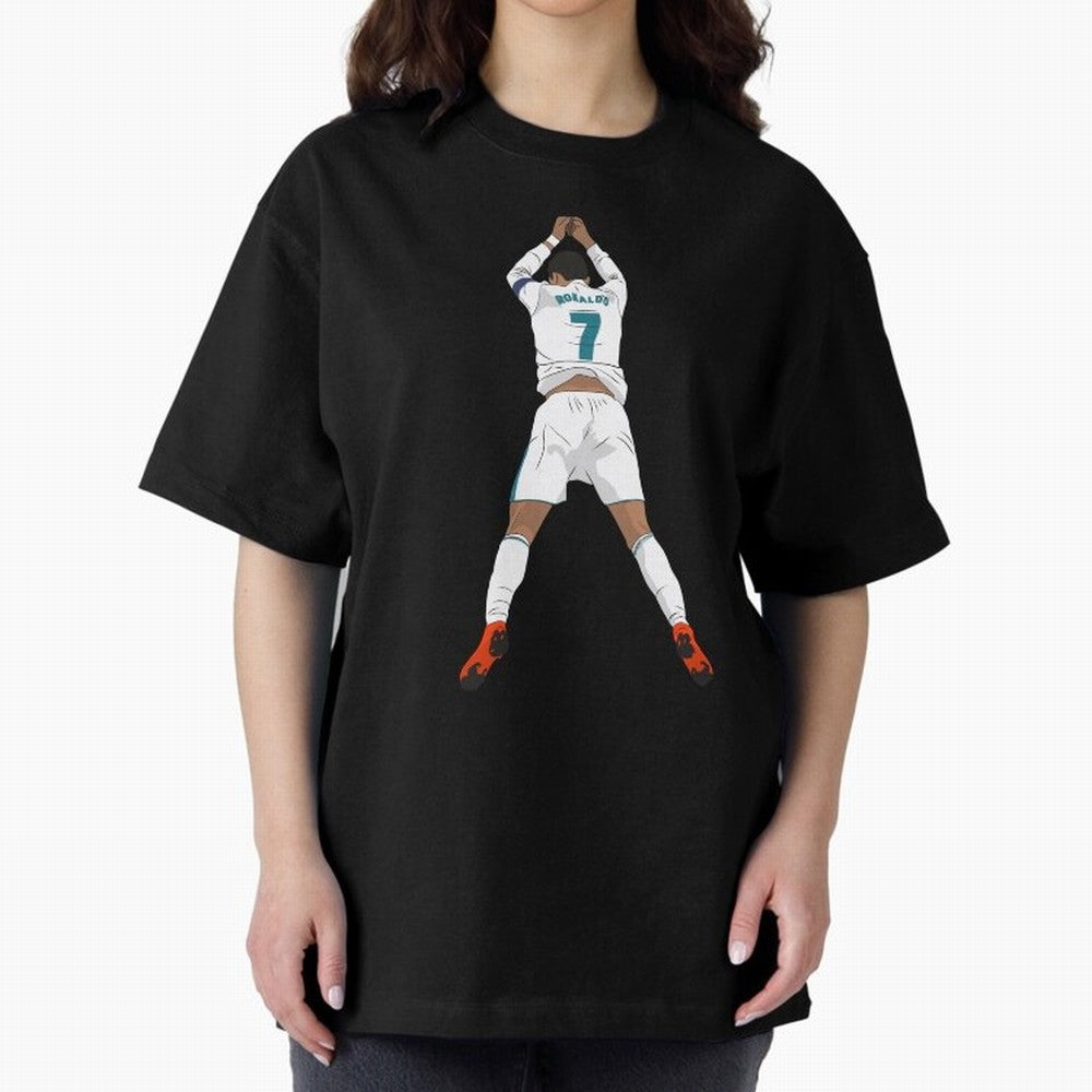 Cristiano Ronaldo Iconic Celebration Oversized T-Shirt Capture FIFA World Cup 2026 USA Canada Mexico Spirit, Featuring Brazil, Cristiano Ronaldo, Haaland and CR7, Championship Spirit, Famous Goals, Roaring Crowds and International Football Unity;