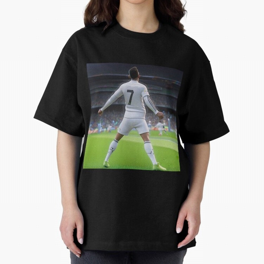 Ronaldo caricature Oversized T-Shirt Enjoy the Biggest Football Party of Global Football Passion for FIFA World Cup 2026 USA Canada Mexico, Filled with Messi, Neymar and Mbappe, Germany, Vintage Soccer Flavor, Modern Football Stars, National Flags