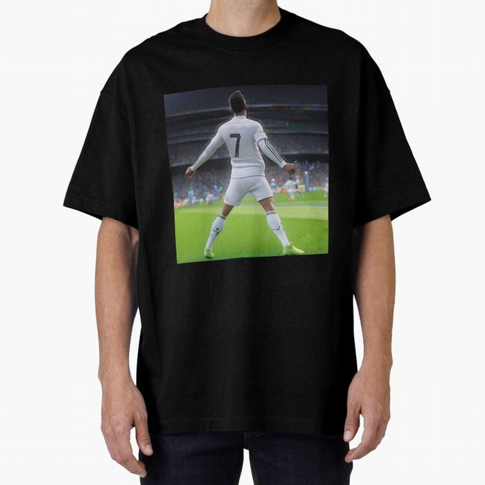 Ronaldo caricature Oversized T-Shirt Enjoy the Biggest Football Party of Global Football Passion for FIFA World Cup 2026 USA Canada Mexico, Filled with Messi, Neymar and Mbappe, Germany, Vintage Soccer Flavor, Modern Football Stars, National Flags